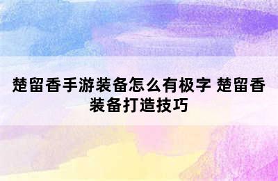 楚留香手游装备怎么有极字 楚留香装备打造技巧